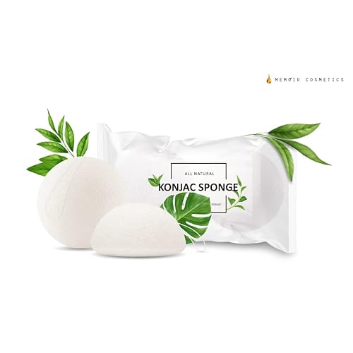 Memoir All Natural Korean Konjac Facial Sponge Set - 2 Pack | Gently Exfoliate Sensitive Skin, Great for Acne Prone Skin, Gentle Scrub, Removes Blackhead | Gently Daily Exfoliation