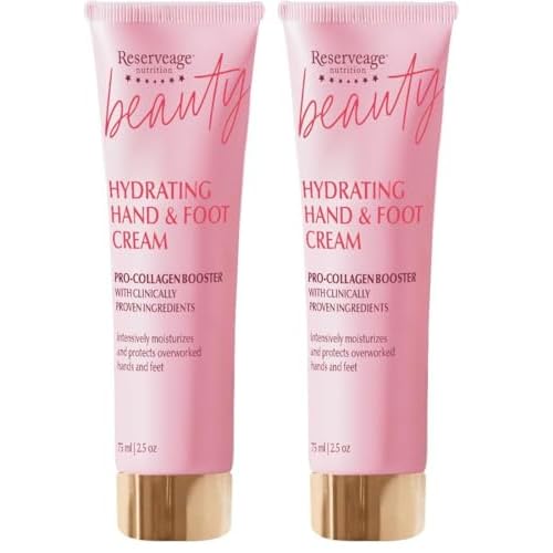 Reserveage Nutrition Hydrating Hand & Foot Cream with Pro-Collagen Booster and Micro-Encapsulated Copper Peptides, Moisturizes, Rehydrates and Protects with Measurable Results, 2.5 oz (Pack of 2)