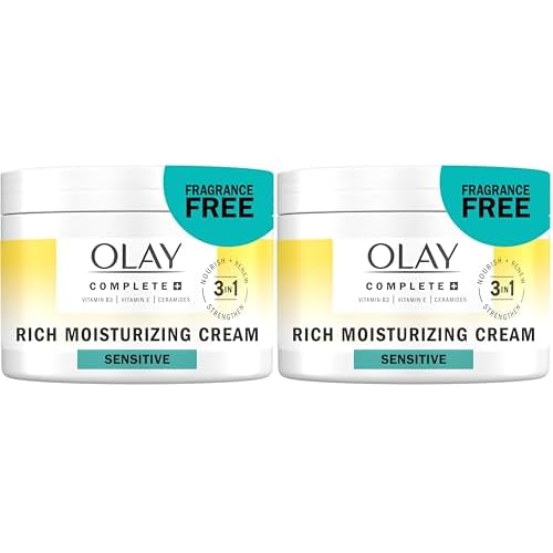 Olay Face Moisturizer,Complete+ Rich Moisturizing Cream-Fragrance-Free,Gentle for Dry&Sensitive Skin,3-in-1 Hydrating to Strengthen,Nourish,Renew-Niacinamide,Vitamin E,&Ceramides,8.5 oz,(Pack of 2)