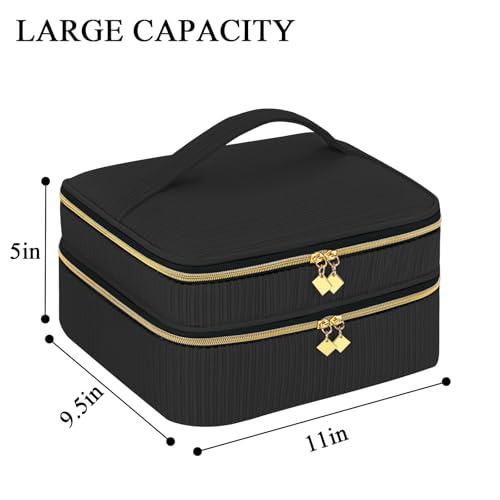 Double-Layer Nail Polish Organizer-Holds 42 Bottles, Nail Polish Storage with Handle, Nail Bag Organizer Case for Professional Manicure Kit & Travel (Black, 42 Bottles-Small)