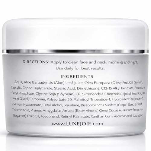 LuxeJoie Ultra Soy Peptide Face Cream, Anti-Aging Moisturizer for Dry Mature Skin, Matrixyl Peptides + Alpha Lipoic Acid, Smooths Fine Lines, Non-Sticky, 1.7 oz