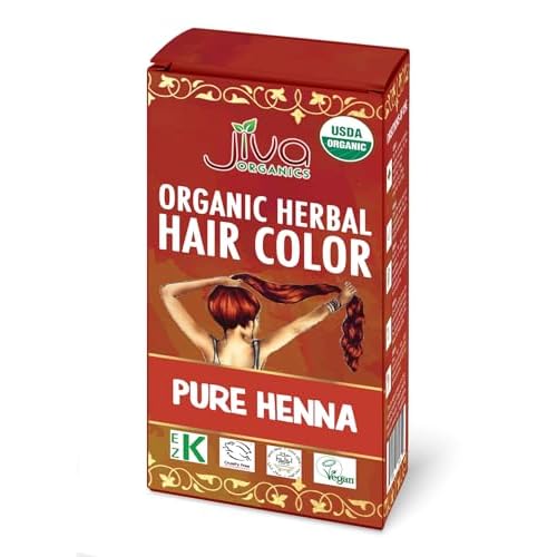 Jiva Organic Henna Powder For Hair - 100% Pure, Certified Organic Natural Hair Colorant - NO Chemicals, Kosher, Vegan, Cruelty Free