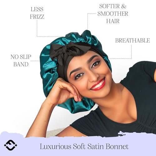 Funky Junque Satin Silk Sleep Bonnet ? Double Layer Reversible Hair Wrap for Women, Adjustable Sleep Cap for All Hair Types