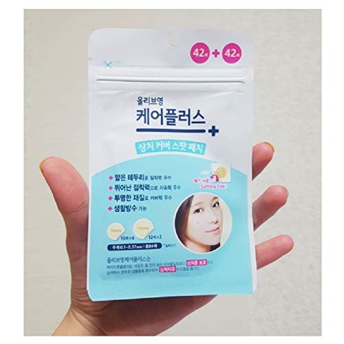 OLIVE YOUNG 1 Pack Care Plus Spot Patch 84ea (10mm 60ea + 12mm 24ea) - Acne Spot Pimple Absorbing Cover Patch, Moist Wound Dressing for Skin Trouble Acne Pimple Care Hydrocolloid Patch