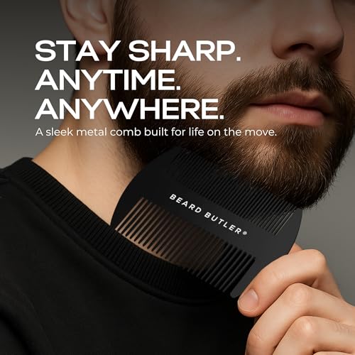 Beard Butler¢ç 'The Original' Metal Wallet Comb ? Slim Credit Card Beard & Mustache Comb for Men ? Portable Stainless Steel ? Fits in Wallet or Pocket ? Perfect Beard Gift - Black