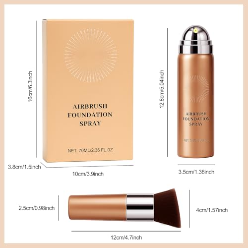 Erinde Airbrush Foundation Spray, Silk Airbrush Spray Foundation and Kabuki Brush, Flawless Coverage for Smooth Creamy Nude Finish, Blendable Long-Lasting Makeup Primer, 02# Beige