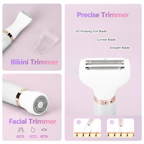 Electric Razors Shavers for Women, Bikini Trimmer 5 in 1 Lady Electric Shaver Razor Wet/Dry Face Razors for Face Nose Eyebrow Arms Armpit Legs Pubic Hair Area Painless Facial Hair Removal for Women