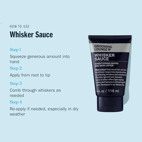 Grooming Lounge Whisker Sauce Beard Conditioner - Conditioning Beard and Skin Lotion - Eliminates Itching and Flaking - Enables Easy Combing and Styling - No Parabens - Cruelty Free - 4 oz