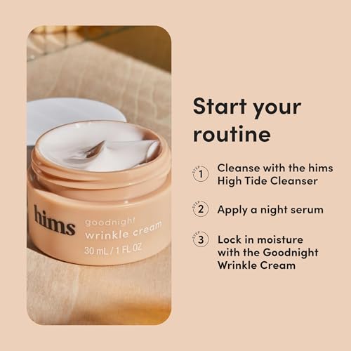 hims goodnight wrinkle cream for men - fine lines, puffiness, dark eye circles - caffeine, hyaluronic acid, night cream, almond scent - vegan, cruelty-free, no parabens - (1oz)