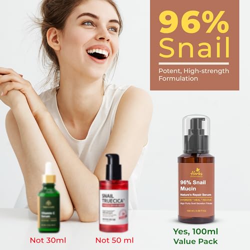 Herbs Healthy Healing Snail Mucin 96% Essence ? Korean Hydrating Face Serum (3.38 fl oz) ? Nourishing Skincare for Fine Lines, Uneven Tone & Dehydrated Skin ? Lightweight, Fast-Absorbing Formula