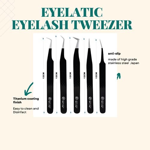 GENERIC Tweezers For Eyelash Extensions Tweezers Set of 5, Japanese Stainless Steel, Straight Curved 45 90 Degree Volume Eyelash Tweezers - BLACK