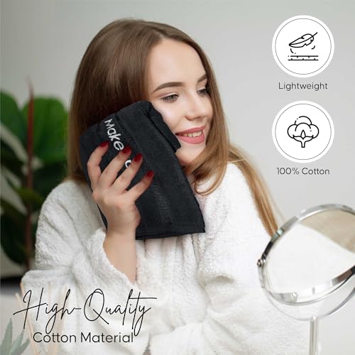 Makeup Towels - Pack of 6 - Soft Cotton Wash Cloths for Face & Makeup Removal, Airbnb Essentials for Hosts, Luxury Washcloths (13x13 Inches. Black)