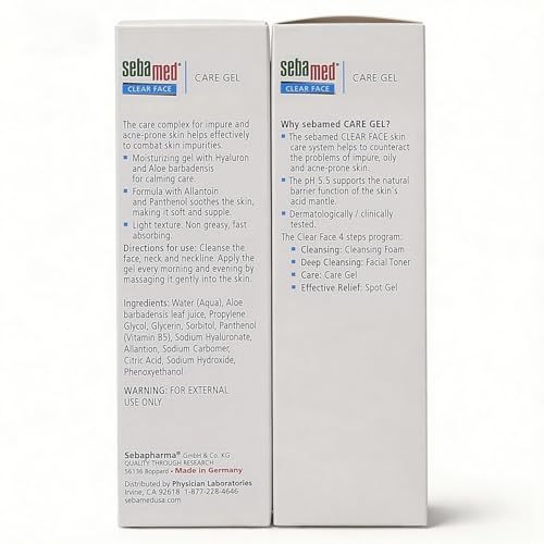SEBAMED Clear Face Care Gel (50mL) with Aloe Vera and Hyaluronic Acid for Impure and Acne Prone Skin - Made in Germany - Pack of 2