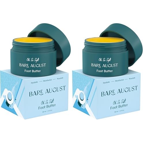 Bare August Foot Cream & Heel Balm Butter lotion for Soft, Smooth & Healthy Feet - Foot Moisturizer and Callus Cream Softener to Repair Rough, Dry, Cracked Feet (3.4 fl oz) (Pack of 2)