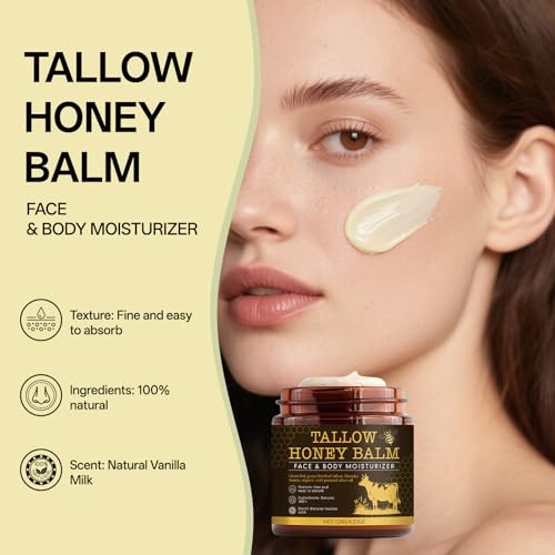 Beef Tallow for Skin, Beef Tallow for Face, Hydrating Tallow Balm with Raw Honey, Deeply Moisturizing for Face & Body, Whipped Cream Natural Care for Soft Supple