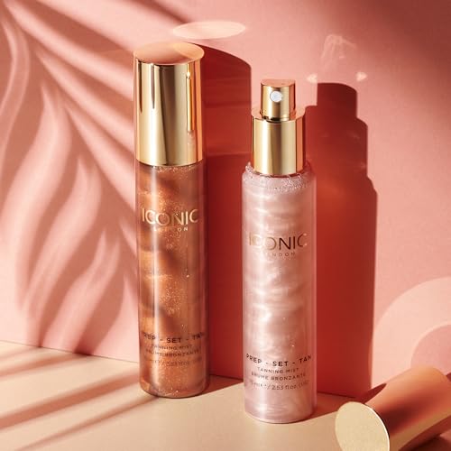 ICONIC LONDON Prep-Set-Tan Glow | Shimmering Self Tanning Facial Mist with Hyaluronic Acid, Cruelty-Free, Vegan Makeup, 2.53 Fl oz