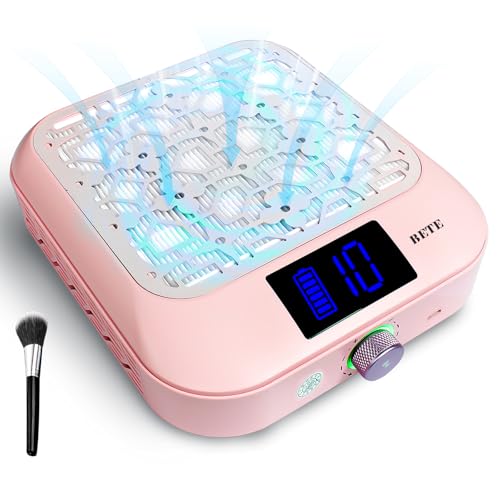 BETE Cordless Nail Dust Collector, 1800PA Powerful & Quiet Suction for Acrylic Nails Polishing, Rechargeable 6600mAh Battery with LED Display & Adjustable Speed, Perfect for Salon and Home Use, Pink