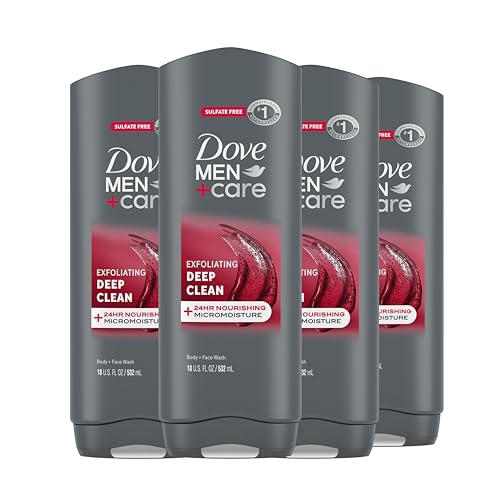 Dove Men+Care Men 4 Count Exfoliating Deep Clean Body & Face Wash For Men with 24-Hour Nourishing Micromoisture Technology 18 oz