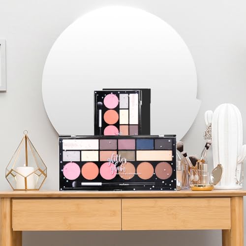 Profusion Cosmetics Glitter Glam Eye & Cheek Palette ? 16 Pigmented Matte & Shimmer Shades for Eyeshadow, Blush, Bronzer & Highlighter ? Includes Pro Brush, Vegan & Cruelty-Free