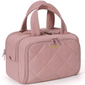 Travel Toiletry Bag, Large Wide-open Puffy Toiletry Bag for Women, Lightweight Quilted Makeup Bag Cosmetic Organizer with Handle Water-resistant Travel Essentials for Toiletries Accessories Dark Pink