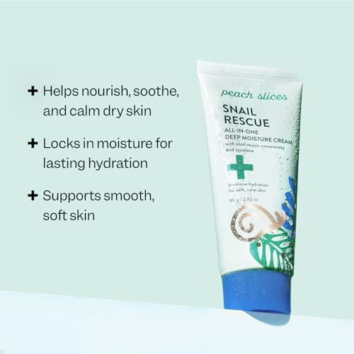 Peach Slices - Snail Rescue All-in-One Deep Moisture Cream (2.82 oz) - Snail Mucin - Intensive Hydration, Soft Skin - Squalane, Hyaluronic Acid & Cica - Vegan, Cruelty Free, Korean Skin Care & Beauty