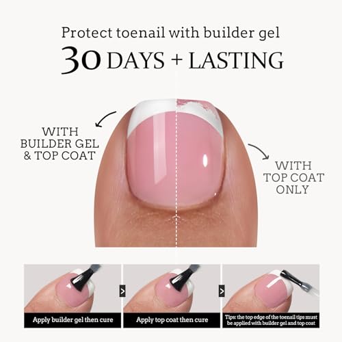 btartboxnails Short French Tip Toenails - Builder Gel Top Coat Set