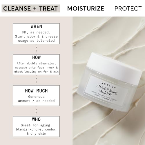 Naturium AHA Exfoliating Mask 10%, Exfoliating Skincare with Glycolic & Lactic Acids, Resurfaces Skin for Radiant Complexion, Vegan & Cruelty-Free, 1.7 oz