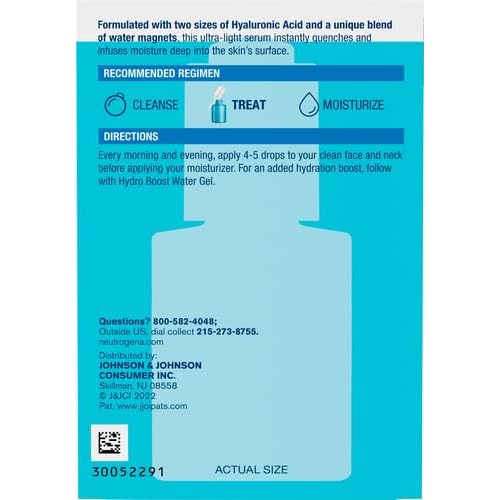 Neutrogena Hydro Boost Hyaluronic Acid Serum for Face & Neck,Lightweight Daily Hydrating Serum with Hyaluronic Acid for Dry Skin,Oil-Free,Non-Comedogenic,Fragrance-Free,1 fl. oz,(Pack of 2)
