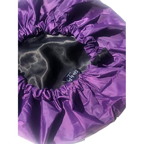 Glow by Daye Satin Lined Shower Cap, Adjustable and Waterproof with Satin Interior for Hair Protection, Large, Purple Rain