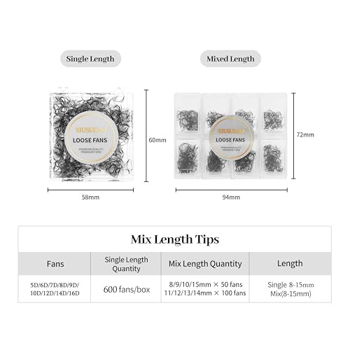 Premade Eyelash Extensions - 600 Fans, 10D, Volume Lash, 0.07 Thickness, D Curl, Mix 8-15mm Fluffy Soft Handmade Loose Fan
