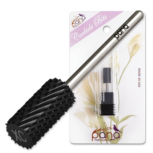 PANA Professional 3/32" Shank Size - Flat Top Large Barrel Carbide Bit - Nail Drill Bit for Dremel Machine (Silver, Gold, DLC Black) (Extra Coarse, DLC Black)