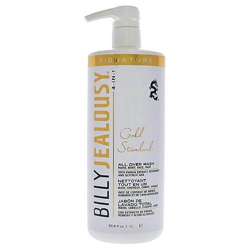 Billy Jealousy Gold Standard 4-in-1 All Over Wash - Hand, Body, Face and Hair Cleansing, Soothing and Moisturizing Wash, Papaya, Mint, Rosemary, Cucumber