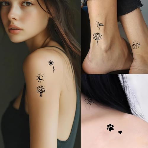 30 Sheets Cute Tiny Temporary Tattoos for Women Men Finger Hands, Fake Tattoo Stickers Bulk Black Long Lasting Waterproof Tattoos for Adults Neck Arms