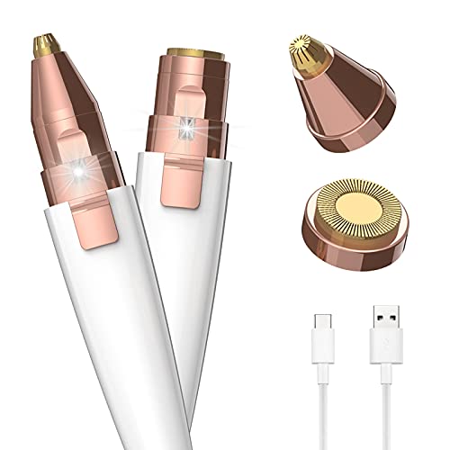 Eyebrow Razor,Facial Hair Removal for Women, (USB Rechargeable), 2 in 1 Eyebrow Trimmer and 100% Painless Hair Remover with Light for Nose, Lips, Face, Body