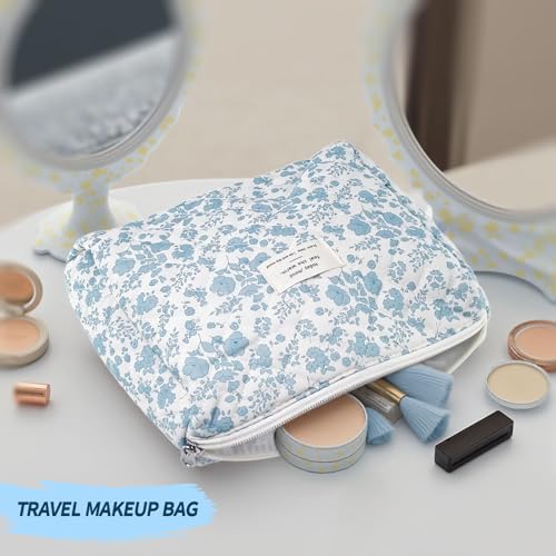 Makeup Bag Toiletry Bag Cosmetic Bag Cute Preppy Stuff Things for Teen Girls Large Make Up Pouch Floral Quilted Skincare Bags Organizer Travel Essentials for Women Gifts for Women