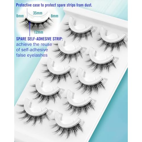 Obeyalash Self Adhesive Eyelashes Manga Look, Black Band & Black Adhesive, Waterproof Press on False Lashes,5 Pairs Natural Look Stick on False Eyelashes, Wispy Glueless Lashes with Tweezers (6D30)
