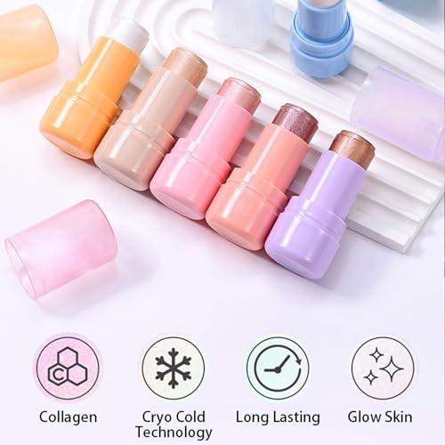 2pcs-Highlighter Stick Makeup, Shimmer Stick for Face & Body, Easy Blend & Long Lasting, Multi-Use Cream Highlighter Makeup for All Skin Types(#02+#03)
