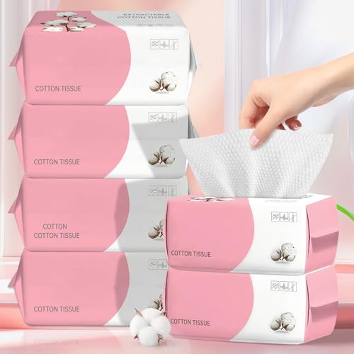 100 Count Disposable Face Towel, Ultra Soft & Thick Washcloths, Biodegradable Facial Towels for Sensitive Skin, Makeup Remover Dry Wipes, Lint-Free Towelettes for Cleansing (6 Pack)