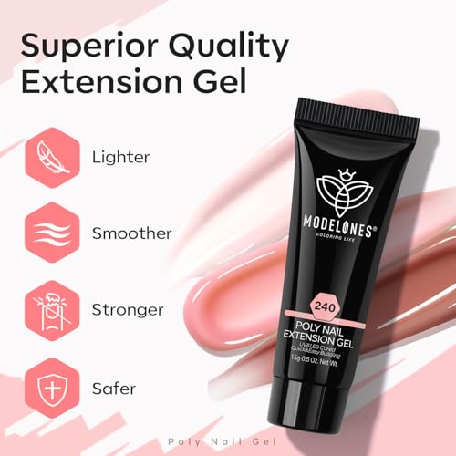 modelones Poly Nail Gel Kit 6 Colors with 8 W Lamp Nail Extension Gel Kit Nude Clear Pink Natural Complete for Beginner Thickening Solutions DIY at Home for Women