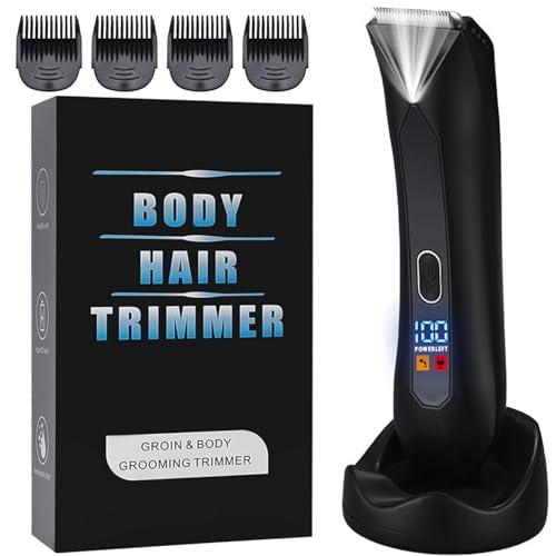 Men's Electric Body & Ball Hair Trimmer, 4-in-1 Ceramic Blade, Waterproof, Type C Charging, Black