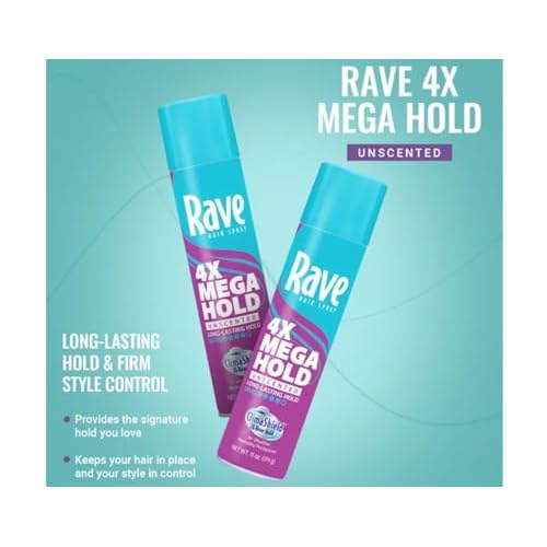 Rave Hairspray 4X Mega Unscented 11oz - Pack of 8