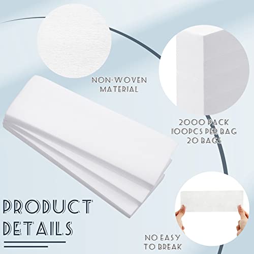 Tudomro 2000 Pcs Large Non-Woven Body Strips for Epilating and Waxing - 2.8 x 7.9 Inch Wax Paper for Women and Men, Arms, Legs, Armpit Hair Removal, White