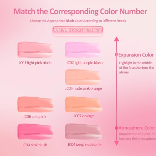 Aztk Liquid Blush, Aztk Jelly Color Liquid Blushes, Blush for Cheeks, Blushes Lotion with Sponge Head, High-Pigment, Long-Lasting, Waterproof, Matte Finish, 5ml (JC04)