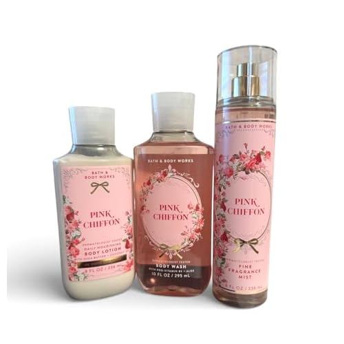 Bath & Body Works Pink Chiffon Set - Shower Gel 10oz, Fragrance Mist 8oz & Body Lotion 8oz