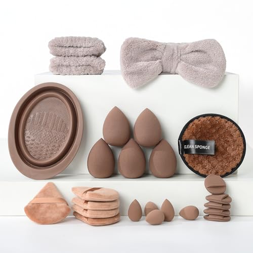 Makeup Brush Set for Foundation Concealer Eyeshadow and Travel, Include Make Up Brush, Sponge, 56PCS Brown