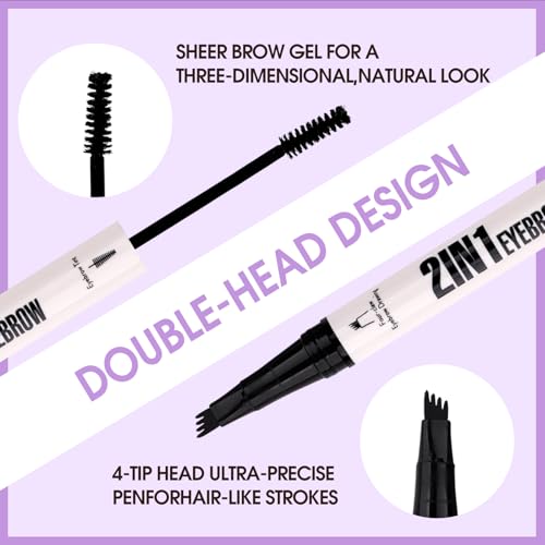 2 in 1 Liquid Eyebrow Pen Waterproof Long-Lasting Liquid Eyebrow Pencil Double Head Liquid Eyebrow with eyebrow dyeing brush Pencil Natural Eyebrow Pen(03-RMG-Dark Brown)