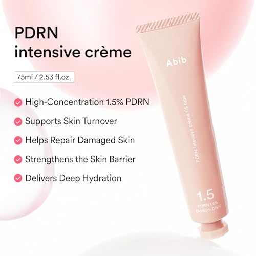 Abib PDRN Intensive Cream 1.5 Tube 2.54 fl oz, Salmon DNA PDRN Hydrating Moisturizer for Dull and Stressed Skin, Skin Turnover and Barrier Care, with Peptides and Hyaluronic Acid, Korean Skincare