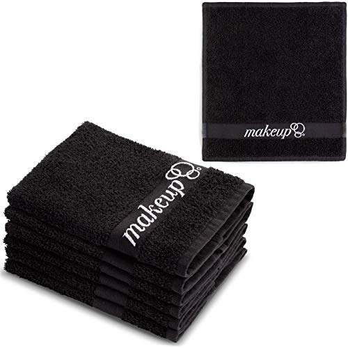 Black Makeup Remover Cloth Towels ? Set of 6 Facial Makeup Eraser Towels 13" x 13" ? Made in Turkey ? Ultra Soft 100% Cotton ? Chic Black Color ? Beautiful Design ? Gentle & Safe on Skin