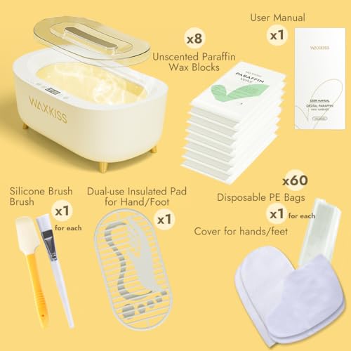Waxkiss Intelligent Paraffin Wax Machine for Hands & Feet, 8 Pack Refills Paraffin Wax Warmer Kit for Professional Spa (A)