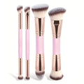 4-piece foundation make-up makeup brush double head beveled contour brush suitable for mixing liquid powder concealer cream blush brush eyes (pink)